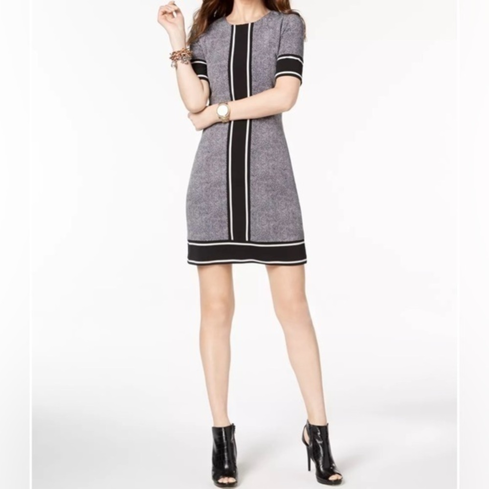 Michael Kors Printed Black and White Short Sleeve Shift Dress Size XL
